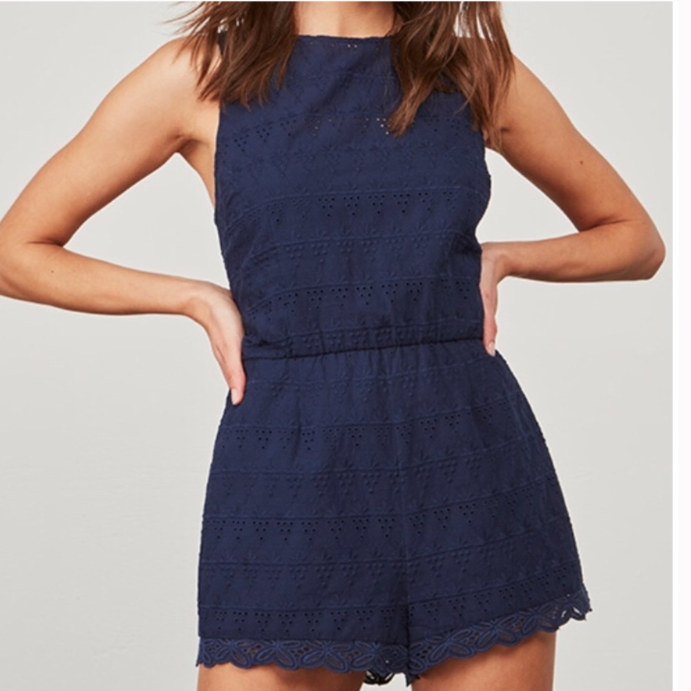 BB Dakota navy dot eyelet romper
